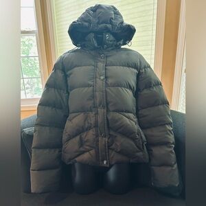 J. Crew black down puffer jacket with hood